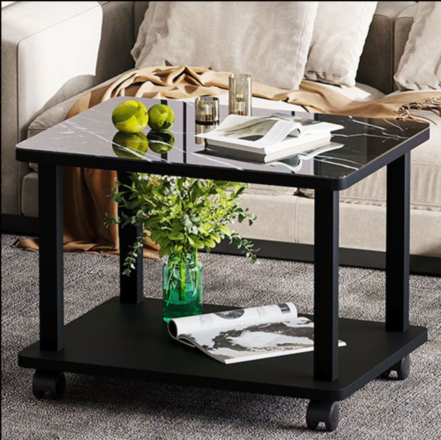 Modern 4 Legs Rectangular Coffee Table with Casters Cocktail Table in Black/White Clearhalo 'Coffee & Accent Tables' 'Coffee Tables' 'coffee_tables' 'furn' 'furn_coffee_tables' 'Furniture' 'furniture_coffee_tables' 'Living Room Furniture' ScreenShot_2026-06-24_170021_628_dc934b0f-e159-456e-b305-a86d98a868e6