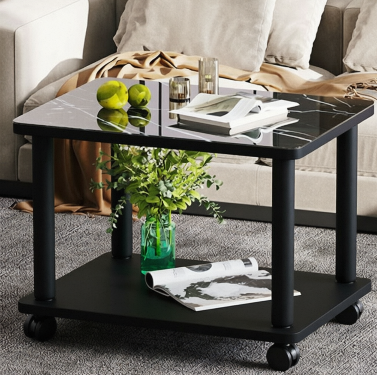 Modern 4 Legs Rectangular Coffee Table with Casters Cocktail Table in Black/White Clearhalo 'Coffee & Accent Tables' 'Coffee Tables' 'coffee_tables' 'furn' 'furn_coffee_tables' 'Furniture' 'furniture_coffee_tables' 'Living Room Furniture' ScreenShot_2026-06-24_170201_077_4b294c37-6836-459d-b85f-5a108927f2cf