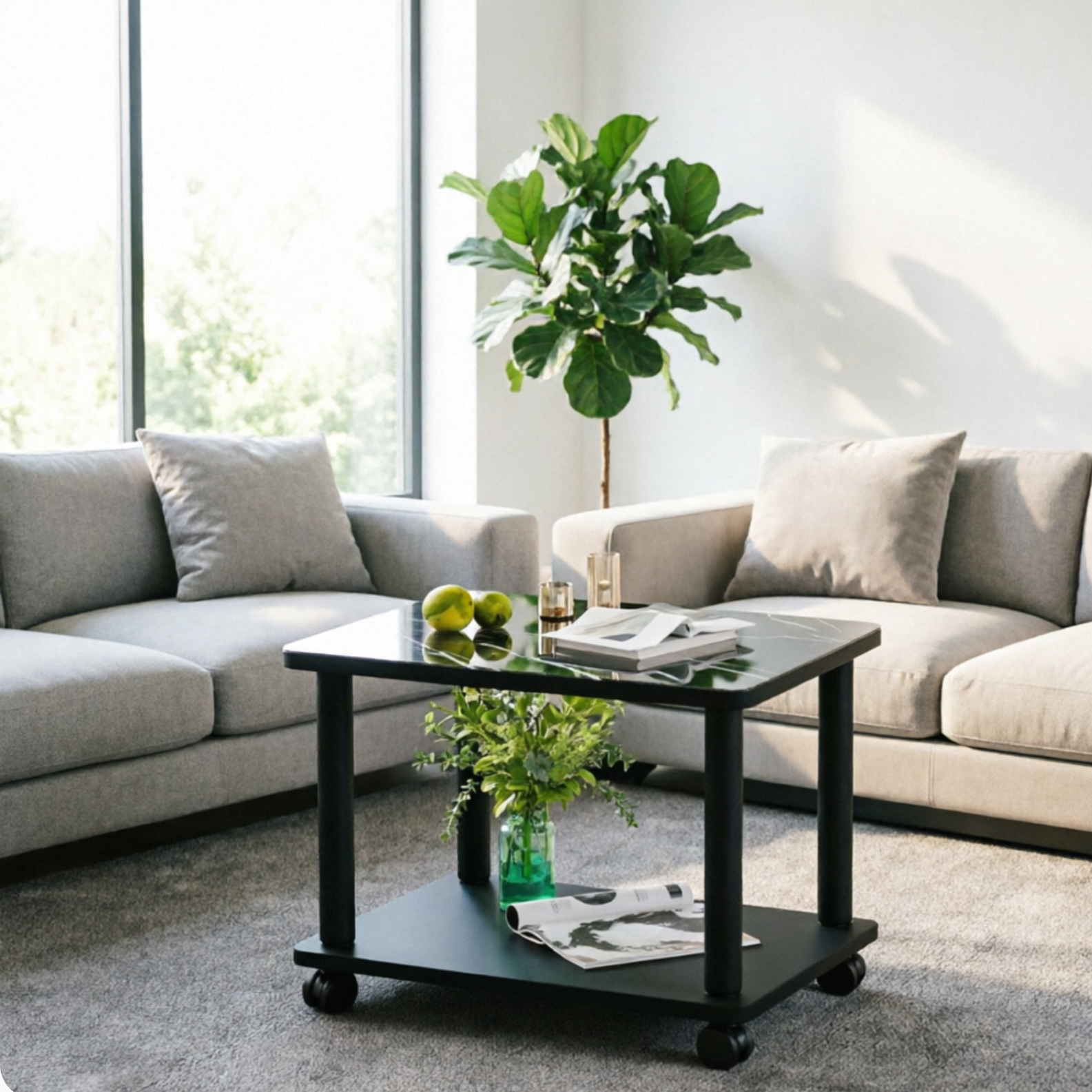 Modern 4 Legs Rectangular Coffee Table with Casters Cocktail Table in Black/White Clearhalo 'Coffee & Accent Tables' 'Coffee Tables' 'coffee_tables' 'furn' 'furn_coffee_tables' 'Furniture' 'furniture_coffee_tables' 'Living Room Furniture' ScreenShot_2026-06-24_171028_656