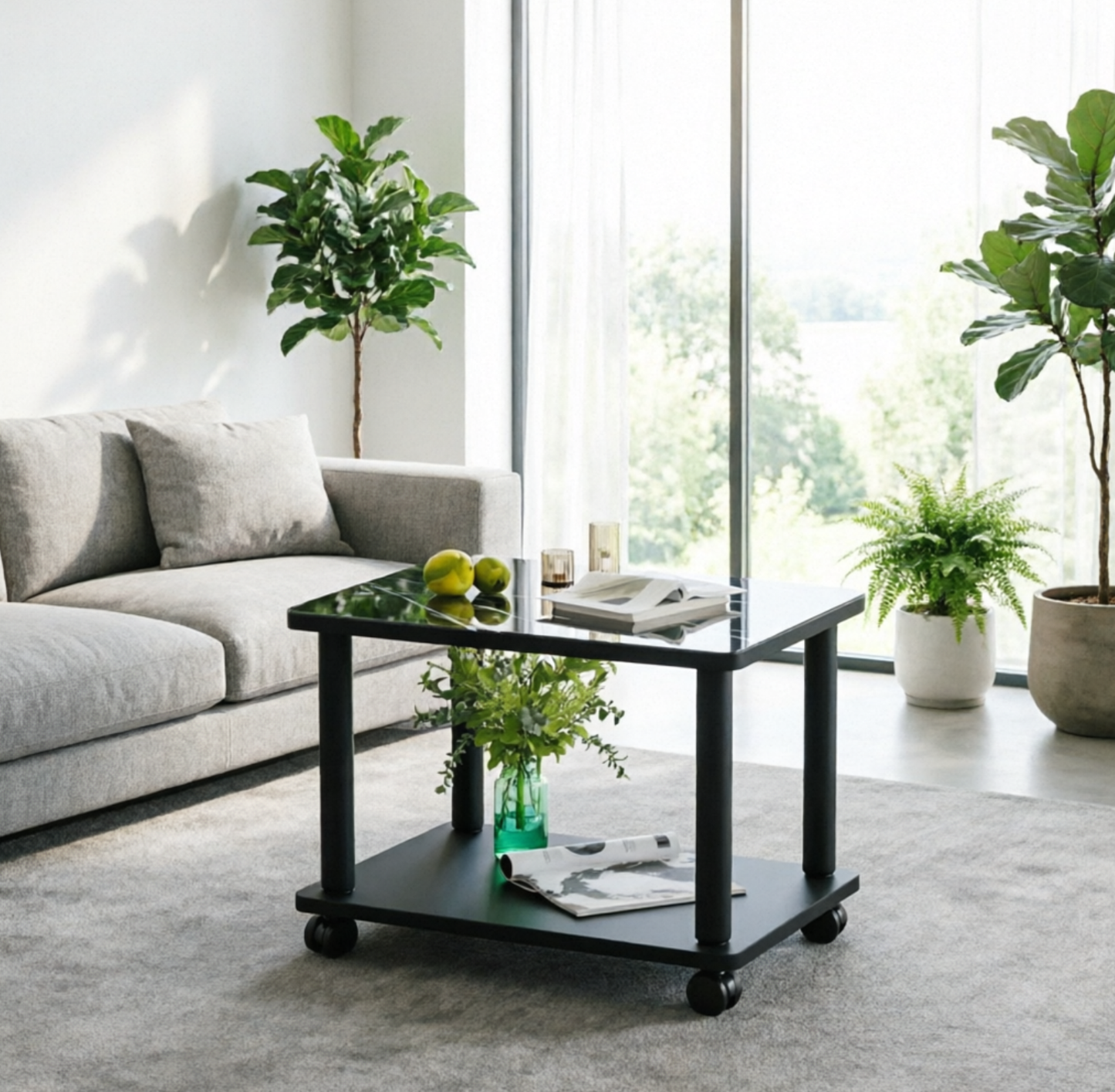 Modern 4 Legs Rectangular Coffee Table with Casters Cocktail Table in Black/White Clearhalo 'Coffee & Accent Tables' 'Coffee Tables' 'coffee_tables' 'furn' 'furn_coffee_tables' 'Furniture' 'furniture_coffee_tables' 'Living Room Furniture' ScreenShot_2026-06-24_171038_158