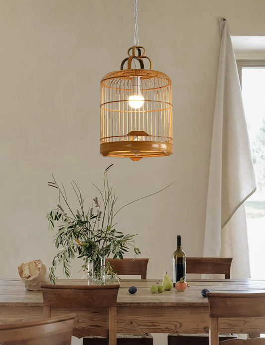 Bamboo Birdcage Shade Pendant Light with Bird Accent Chinese Style 1 Head Beige Hanging Lamp, 8"/10" Width Clearhalo 'Ceiling Lights' 'Pendant Lights' 'Pendants' Lighting' ScreenShot_2026-08-06_162513_315