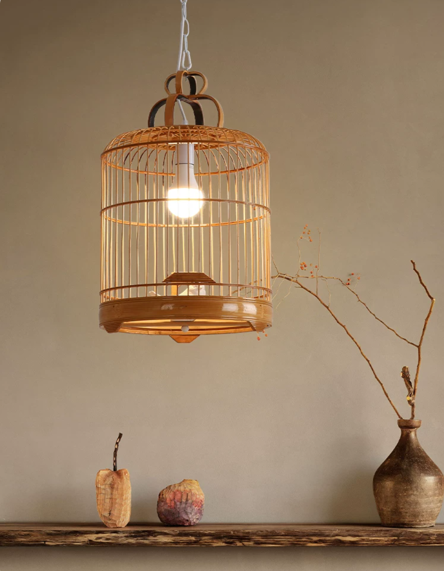 Bamboo Birdcage Shade Pendant Light with Bird Accent Chinese Style 1 Head Beige Hanging Lamp, 8"/10" Width Clearhalo 'Ceiling Lights' 'Pendant Lights' 'Pendants' Lighting' ScreenShot_2026-08-06_162520_800_a0f25f5d-8be4-4e56-ad09-c239230e0da3