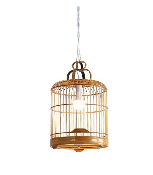 Bamboo Birdcage Shade Pendant Light with Bird Accent Chinese Style 1 Head Beige Hanging Lamp, 8"/10" Width Beige Clearhalo 'Ceiling Lights' 'Pendant Lights' 'Pendants' Lighting' ScreenShot_2026-08-06_162554_919_beba1638-55f1-4cb0-a9d3-66ad5499e50d