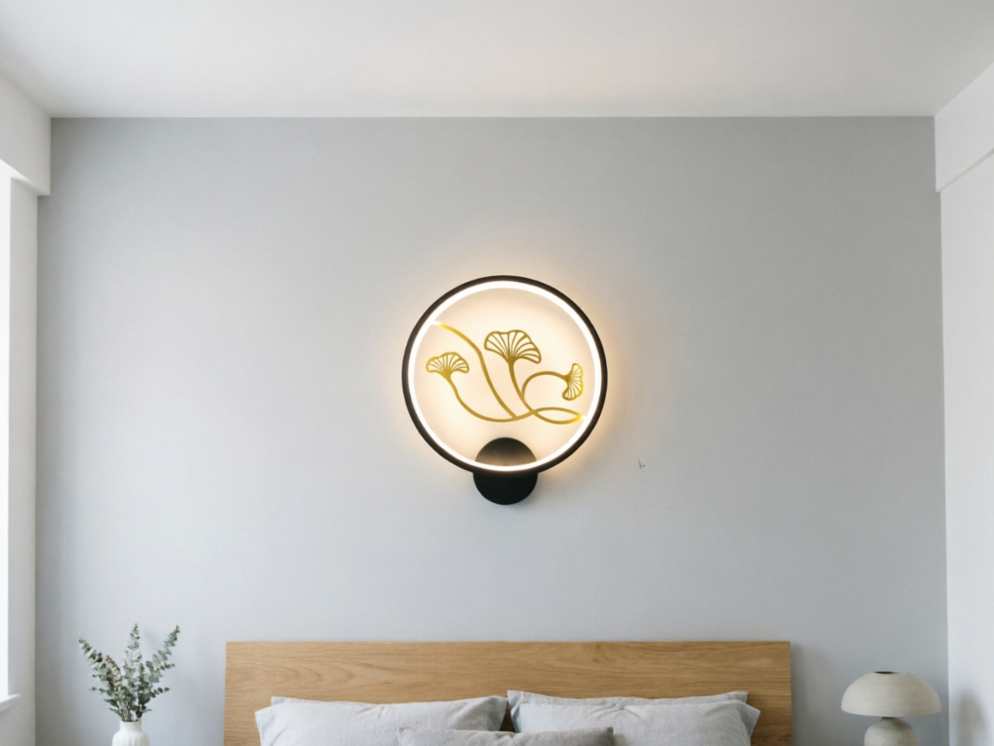 Black/White Circular Ginkgo Mural Light Contemporary LED Metallic Wall Lighting Idea for Living Room, Warm/White Light Clearhalo 'Wall Lamps & Sconces' 'Wall Lights' Lighting' ScreenShot_2026-08-11_170236_630