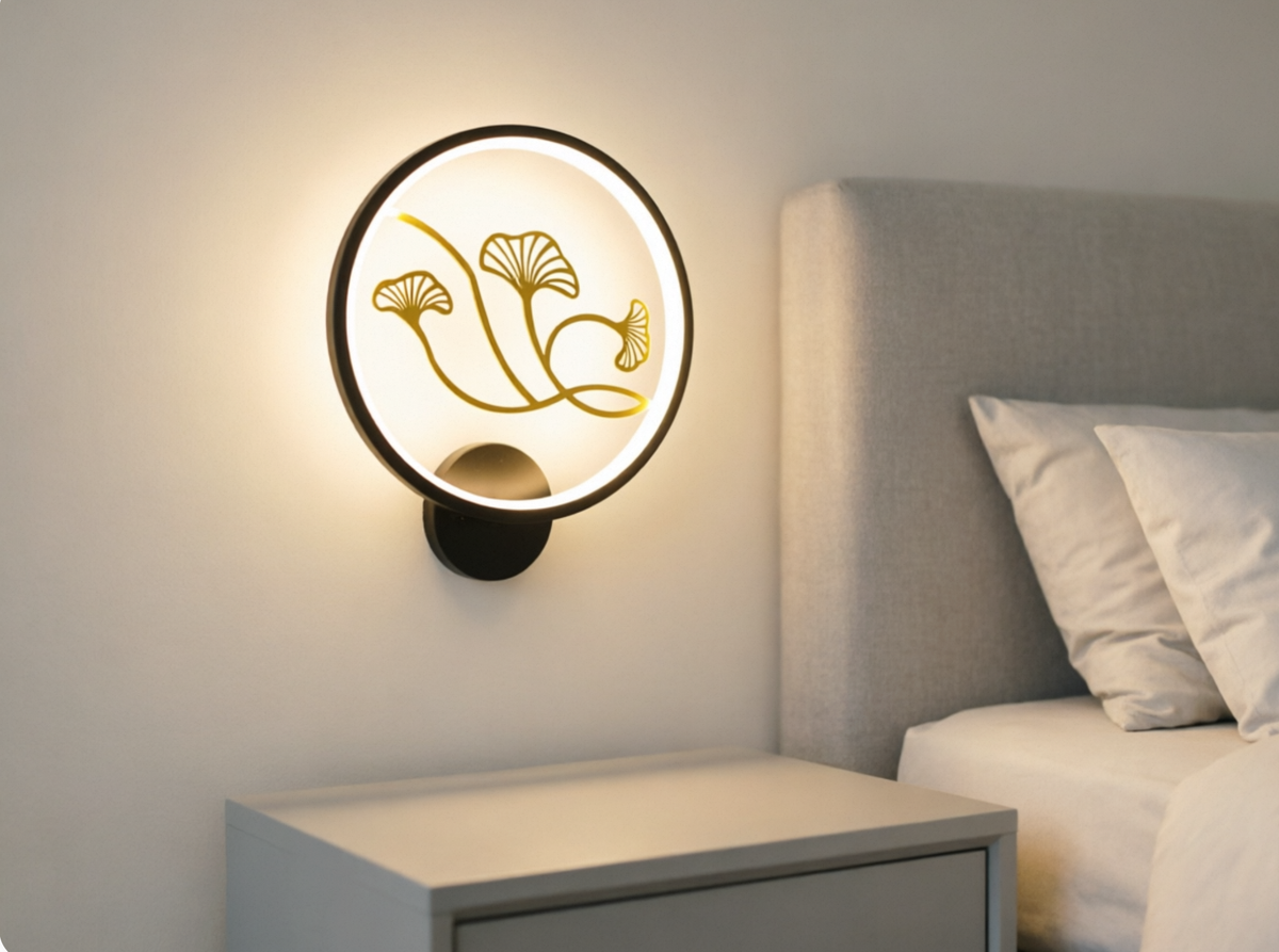 Black/White Circular Ginkgo Mural Light Contemporary LED Metallic Wall Lighting Idea for Living Room, Warm/White Light Clearhalo 'Wall Lamps & Sconces' 'Wall Lights' Lighting' ScreenShot_2026-08-11_170415_122