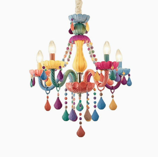 Beautiful Multi-Color Chandelier Candle 6 Lights Glass Pendant Light for Kindergarten Living Room Blue-Yellow-Green Clearhalo 'Ceiling Lights' 'Chandeliers' 'Glass shade' 'Glass' 'Pendant Lights' Lighting' ScreenShot_2026-08-13_173355_056