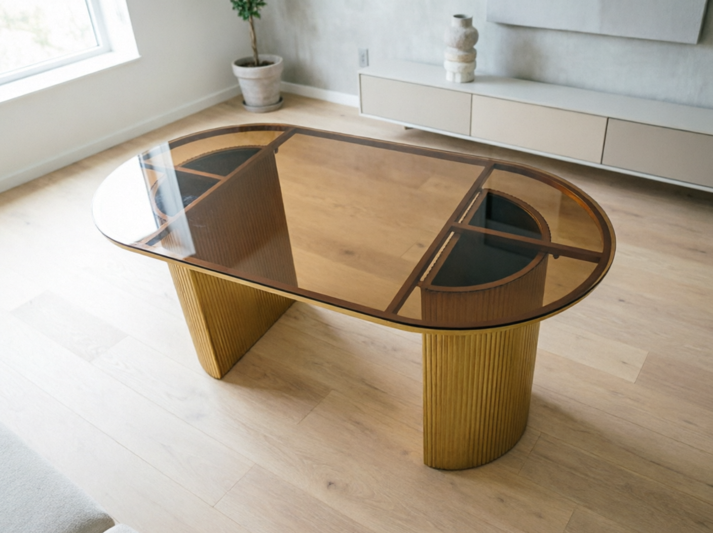 Glass Top Dining Table Modern Oval Dining Table with Double Pedestal Base Clearhalo 'Dining Tables & Seating' 'Dining Tables' 'dining_table' 'furn' 'furn_dining_table' 'Furniture' 'Kitchen & Dining Furniture' ScreenShot_2026-08-17_145233_988