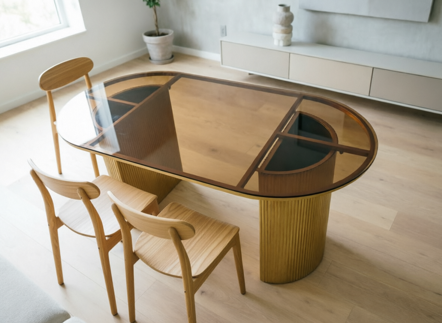 Glass Top Dining Table Modern Oval Dining Table with Double Pedestal Base Clearhalo 'Dining Tables & Seating' 'Dining Tables' 'dining_table' 'furn' 'furn_dining_table' 'Furniture' 'Kitchen & Dining Furniture' ScreenShot_2026-08-17_150119_643