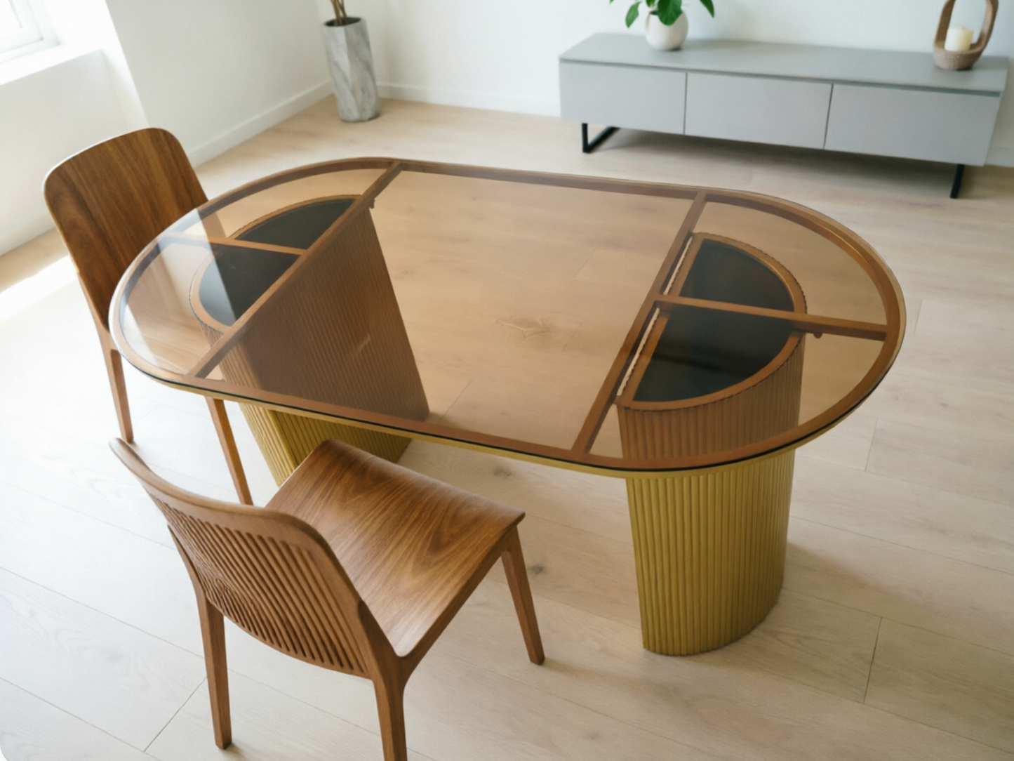 Glass Top Dining Table Modern Oval Dining Table with Double Pedestal Base Clearhalo 'Dining Tables & Seating' 'Dining Tables' 'dining_table' 'furn' 'furn_dining_table' 'Furniture' 'Kitchen & Dining Furniture' ScreenShot_2026-08-17_150144_699