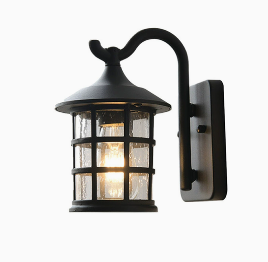 Cylinder Outdoor Wall Light Fixture Vintage Crackle Glass 1 Light Black Sconce Lamp, 6"/8" Wide Clearhalo 'Art deco wall lights' 'Cast Iron' 'Glass' 'Industrial wall lights' 'Industrial' 'Middle century wall lights' 'Modern' 'Rustic wall lights' 'Tiffany' 'Traditional wall lights' 'Wall Lamps & Sconces' 'Wall Lights' Lighting' ScreenShot_2026-08-19_145603_636