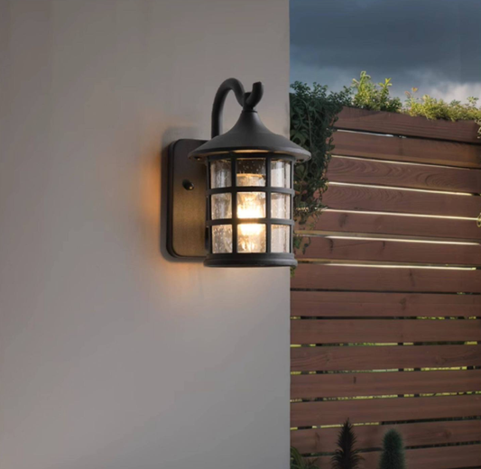 Cylinder Outdoor Wall Light Fixture Vintage Crackle Glass 1 Light Black Sconce Lamp, 6"/8" Wide Clearhalo 'Art deco wall lights' 'Cast Iron' 'Glass' 'Industrial wall lights' 'Industrial' 'Middle century wall lights' 'Modern' 'Rustic wall lights' 'Tiffany' 'Traditional wall lights' 'Wall Lamps & Sconces' 'Wall Lights' Lighting' ScreenShot_2026-08-19_151441_423