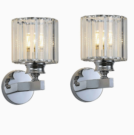 Chrome Cylinder Wall Sconce Modernist 1 Bulb Clear Crystal Wall Lighting with Orbit Drop Clearhalo 'Modern wall lights' 'Modern' 'Wall Lamps & Sconces' 'Wall Lights' Lighting' ScreenShot_2026-08-19_164443_833