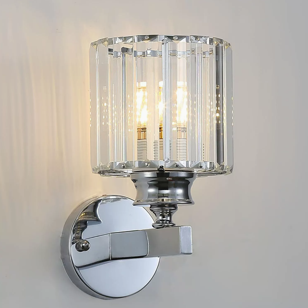 Chrome Cylinder Wall Sconce Modernist 1 Bulb Clear Crystal Wall Lighting with Orbit Drop Clearhalo 'Modern wall lights' 'Modern' 'Wall Lamps & Sconces' 'Wall Lights' Lighting' ScreenShot_2026-08-19_164559_388