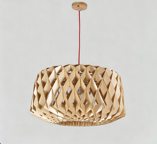 Laser Cut Hanging Light Japanese Wood 1 Head Beige Ceiling Suspension Lamp, 14"/23" Wide