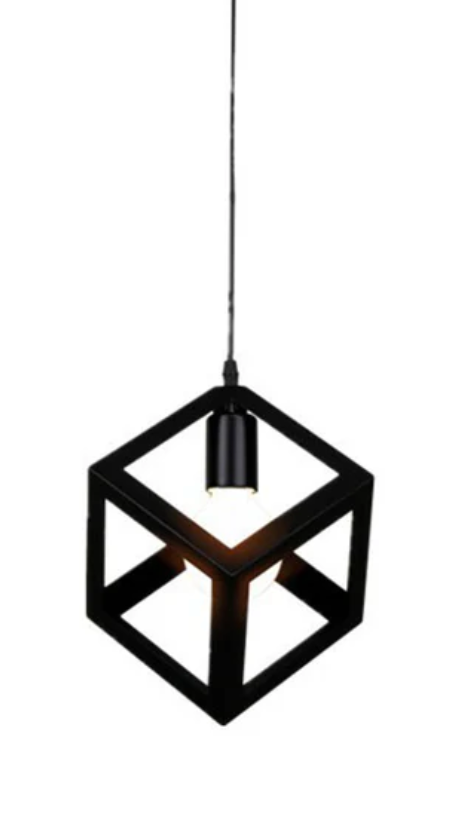 Vintage Geometric Pendant Ceiling Light Single-Bulb Metal Suspension Lamp in Black