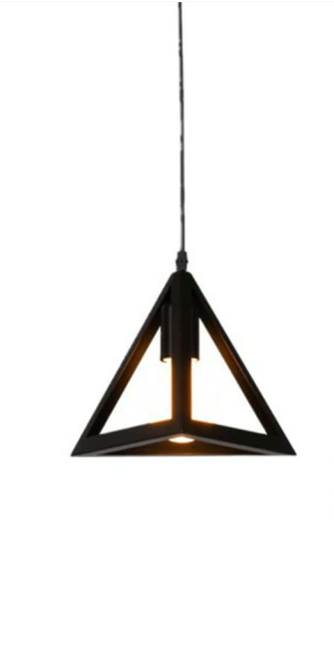 Vintage Geometric Pendant Ceiling Light Single-Bulb Metal Suspension Lamp in Black