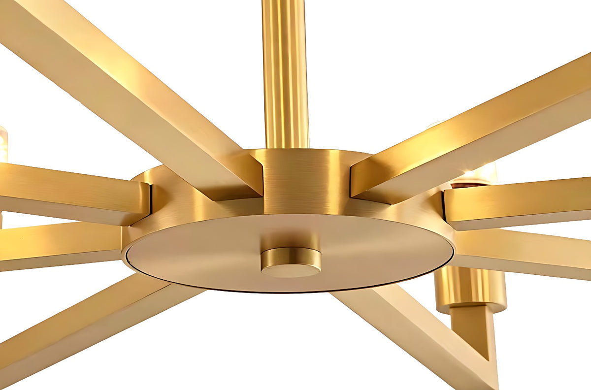 Alabaster Drum Chandelier with Brass Arms, Round or Linear Shade – brushed brass hub and arms close-up