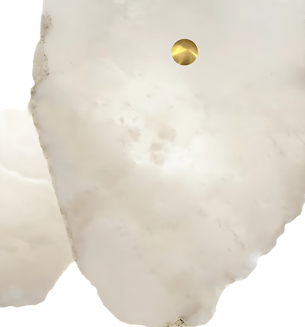 Alabaster Slab Ring Chandelier with Brass Rods, Round and Linear – single rough-edged alabaster slab with brass stud, grain detail