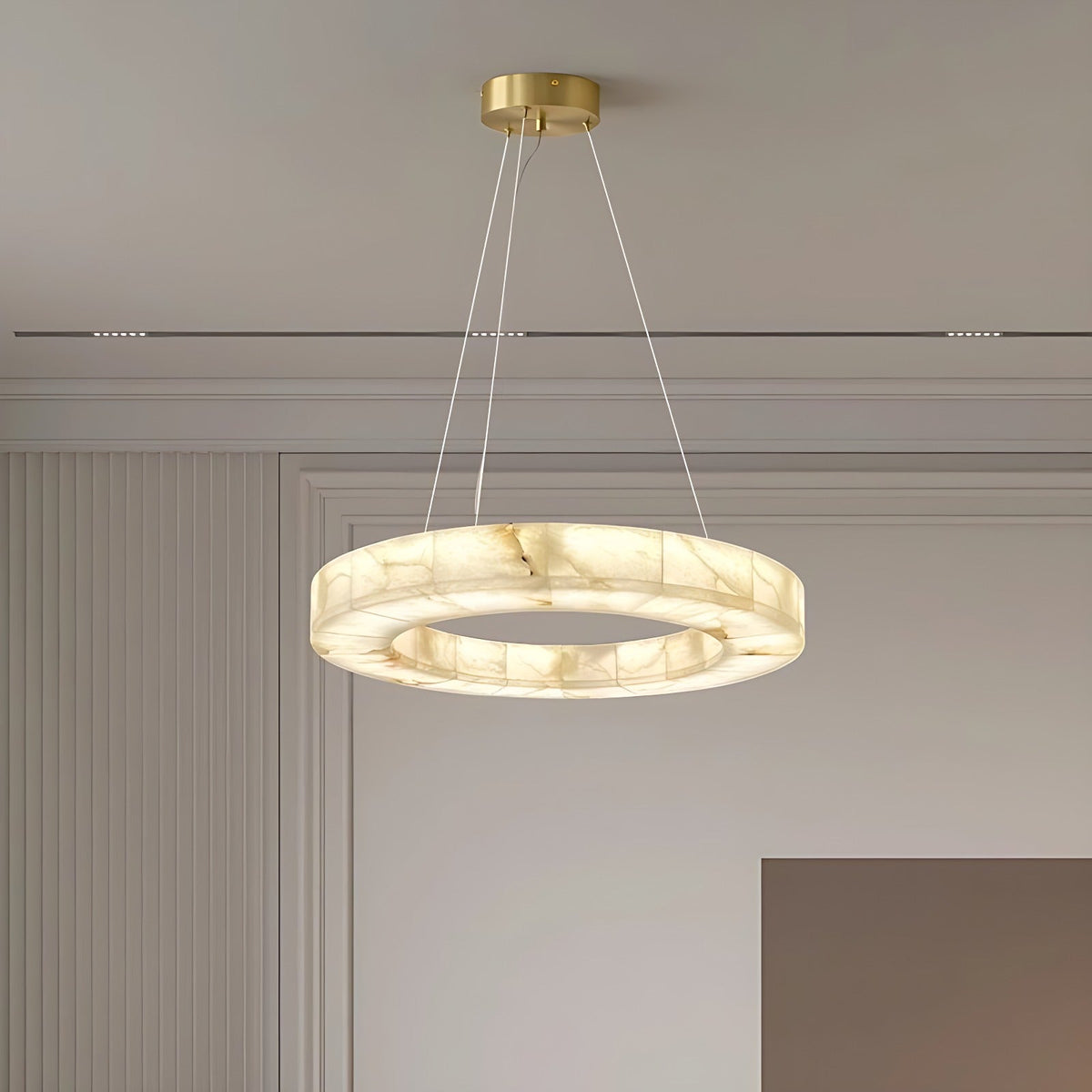 Alabaster Ring Pendant Chandelier with Brass Canopy and Cable Drop Chandelier Clearhalo Alabaster Alabaster Lighting Chandeliers Lighting Modern Chandeliers clearhalo-b5r-771109284532-G2_e599b5cd-ce58-42e5-b00b-9f041c3f23b3