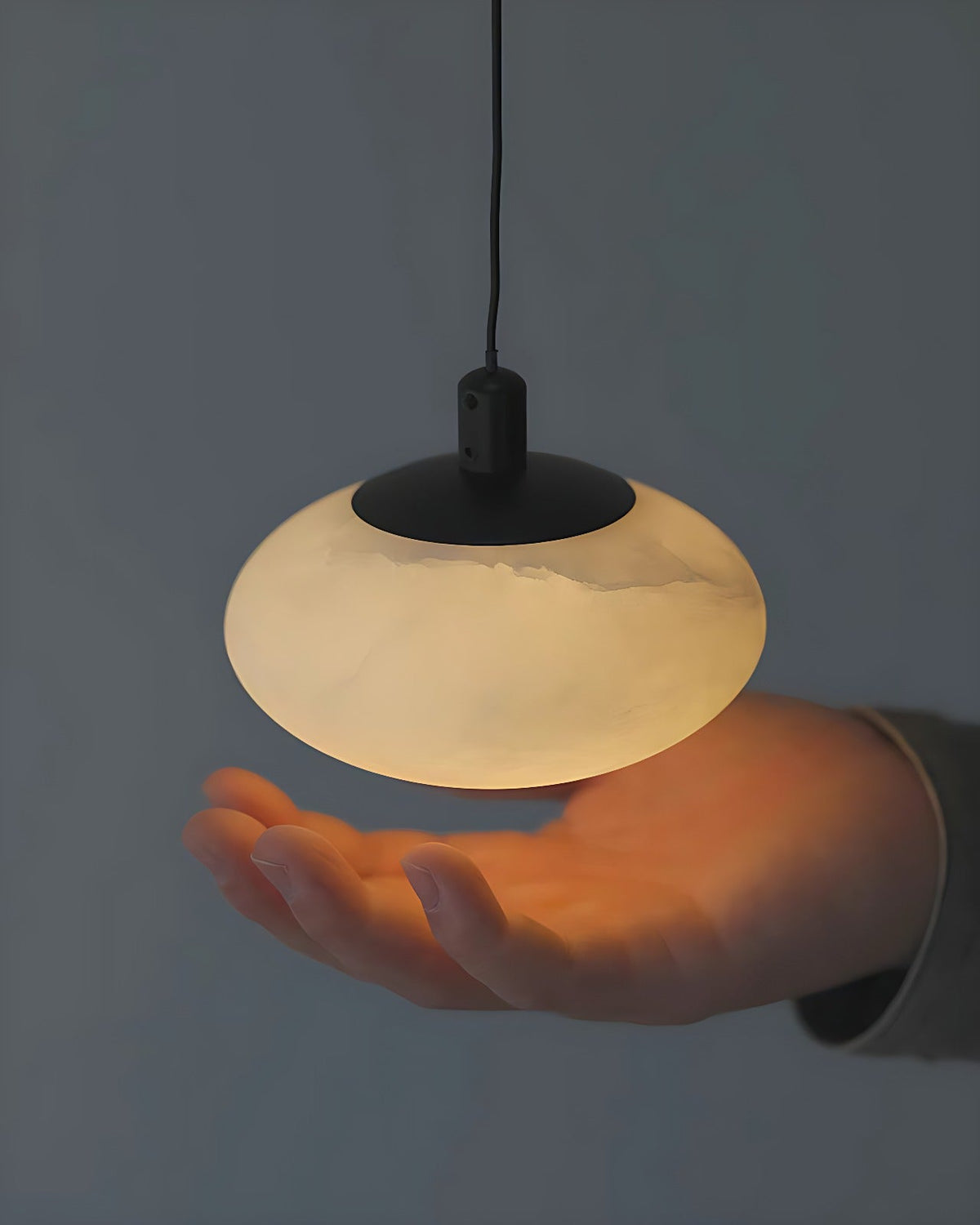 Flat Oval Alabaster Disc Pendant Light with Black Canopy, 4 Sizes Pendant Light Clearhalo Alabaster Alabaster Lighting Lighting Modern Pendants Pendants clearhalo-b5r-809462996453-P0_a2e69e48-9ce7-4ff7-b6de-6f42e91eccf0