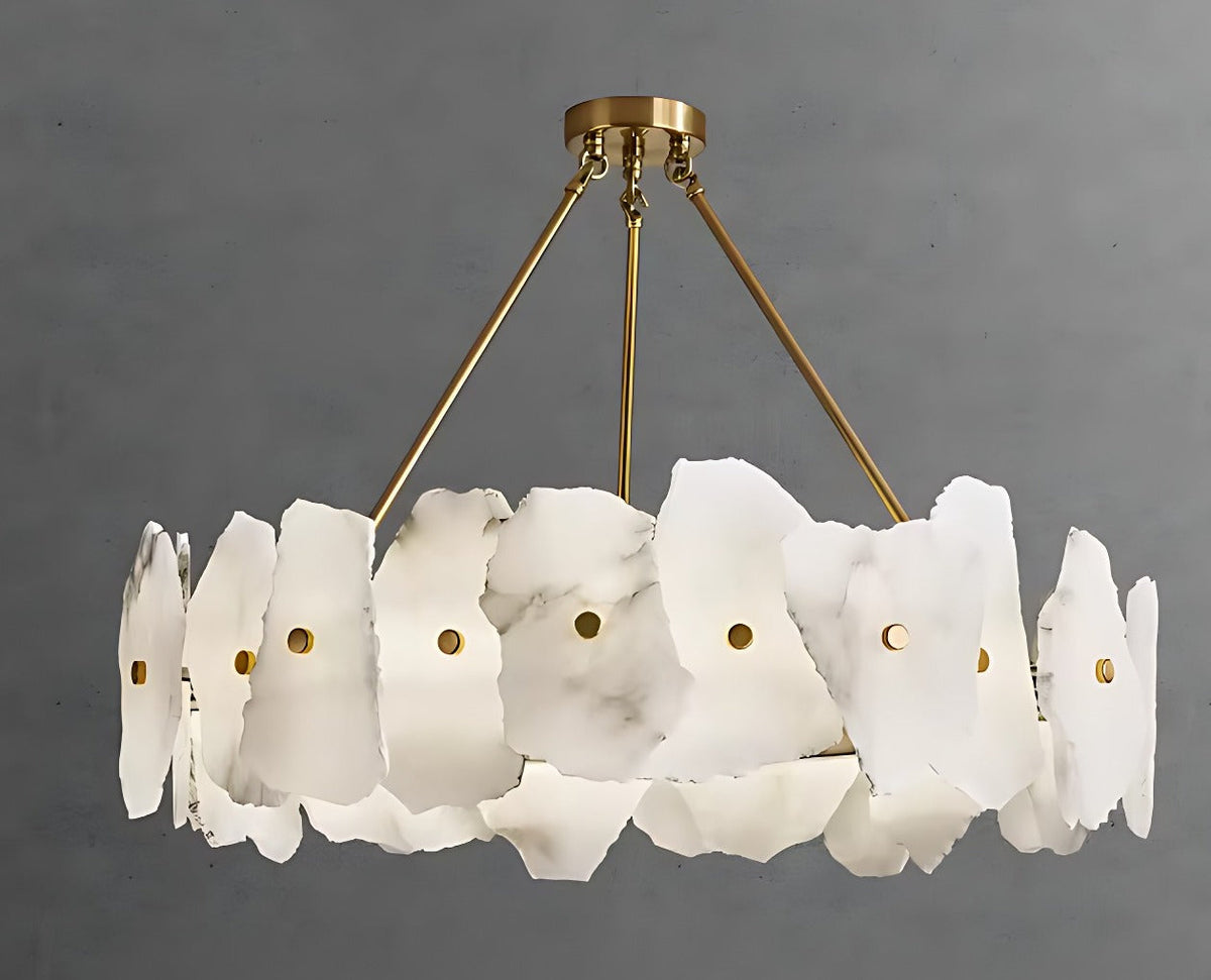 Alabaster Slab Ring Chandelier with Brass Rods, Round and Linear Round 31.5 in (80 cm) Chandelier Clearhalo Alabaster Alabaster Lighting Chandeliers Lighting Modern Chandeliers clearhalo-b5r-849337402265-X2_c60f5acf-d14b-4e4e-aace-da5faa63acca