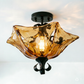 Black Flower Semi Flush Light Traditionalism Amber Glass 3 Lights Living Room Ceiling Lighting Clearhalo 'Ceiling Lights' 'Close To Ceiling Lights' 'Close to ceiling' 'Glass shade' 'Glass' 'Semi-flushmount' Lighting' image_415123622830666
