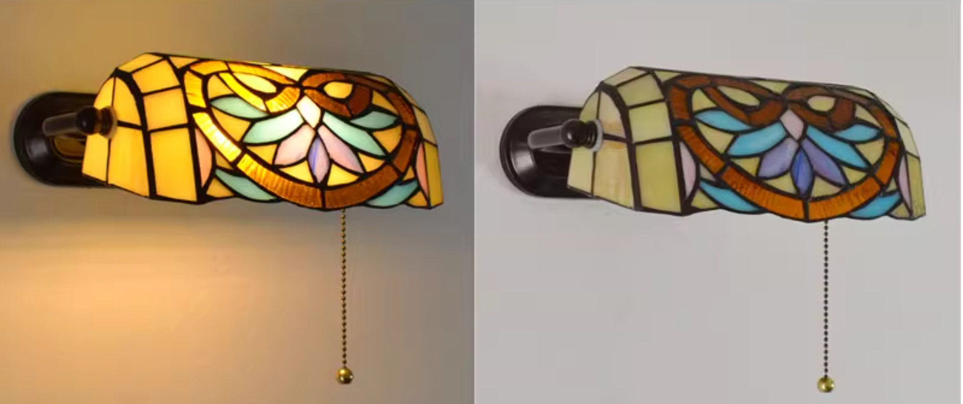 Tiffany Banker Wall Light with/without Pull Chain Stained Glass 1 Light Wall Mount Fixture with Flower Pattern in Beige Clearhalo 'Industrial' 'Middle century wall lights' 'Tiffany wall lights' 'Tiffany' 'Wall Lamps & Sconces' 'Wall Lights' Lighting' wechat_2025-11-27_160059_391