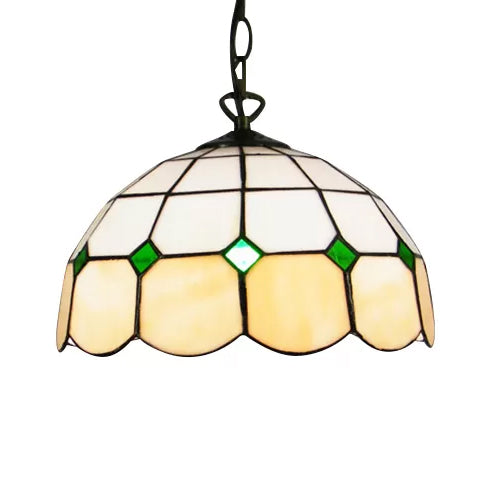 Beige/Orange/Blue Dome Hanging Pendant Light Tiffany 1 Bulb Stained Art Glass Ceiling Hang Fixture for Living Room, 8"/12"/16" W Clearhalo 'Ceiling Lights' 'Industrial' 'Middle Century Pendants' 'Pendant Lights' 'Pendants' 'Tiffany close to ceiling' 'Tiffany Pendants' 'Tiffany' Lighting' 10000