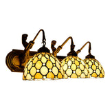 Dome Beige Glass Wall Light Fixture Tiffany 3 Heads Brass Sconce Lighting with Mermaid Backplate Clearhalo 'Industrial' 'Middle century wall lights' 'Tiffany wall lights' 'Tiffany' 'Wall Lamps & Sconces' 'Wall Lights' Lighting' 100000