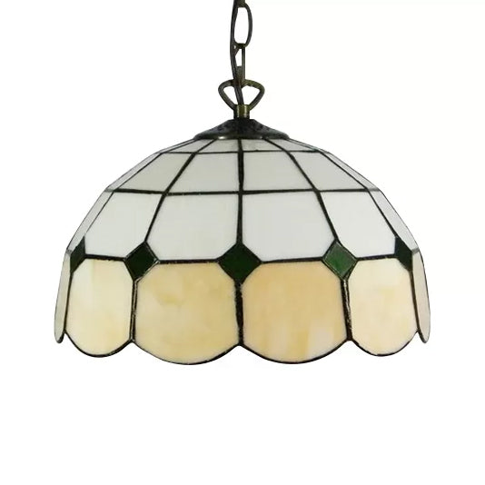 Beige/Orange/Blue Dome Hanging Pendant Light Tiffany 1 Bulb Stained Art Glass Ceiling Hang Fixture for Living Room, 8"/12"/16" W Clearhalo 'Ceiling Lights' 'Industrial' 'Middle Century Pendants' 'Pendant Lights' 'Pendants' 'Tiffany close to ceiling' 'Tiffany Pendants' 'Tiffany' Lighting' 10001