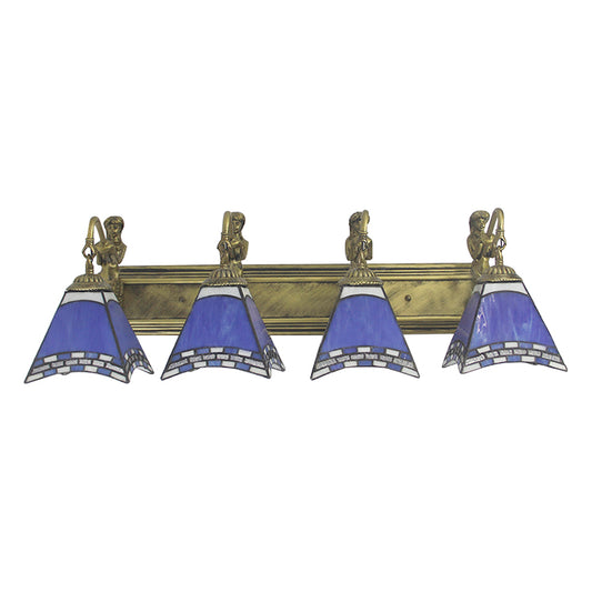 Trapezoid Wall Mount Light 4 Heads Dark Blue/Light Blue Glass Tiffany Sconce Light Fixture Clearhalo 'Industrial' 'Middle century wall lights' 'Tiffany wall lights' 'Tiffany' 'Wall Lamps & Sconces' 'Wall Lights' Lighting' 100017