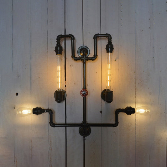 Industrial Twisted Pipe Wall Light Sconce 4 Lights Wrought Iron Wall Lighting in Black for Restaurant Black Clearhalo 'Art deco wall lights' 'Cast Iron' 'Glass' 'Industrial wall lights' 'Industrial' 'Middle century wall lights' 'Modern' 'Rustic wall lights' 'Tiffany' 'Traditional wall lights' 'Wall Lamps & Sconces' 'Wall Lights' Lighting' 100035