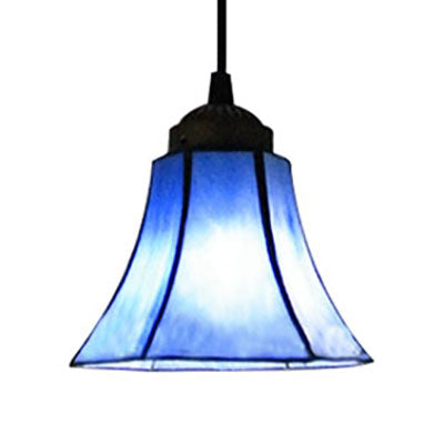 1 Bulb Mini Pendant Light Mediterranean Bell Blue Glass Suspension Lighting for Dining Room Clearhalo 'Ceiling Lights' 'Industrial' 'Middle Century Pendants' 'Pendant Lights' 'Pendants' 'Tiffany close to ceiling' 'Tiffany Pendants' 'Tiffany' Lighting' 100050