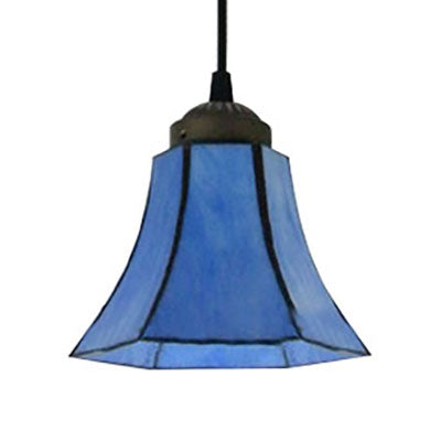 1 Bulb Mini Pendant Light Mediterranean Bell Blue Glass Suspension Lighting for Dining Room Clearhalo 'Ceiling Lights' 'Industrial' 'Middle Century Pendants' 'Pendant Lights' 'Pendants' 'Tiffany close to ceiling' 'Tiffany Pendants' 'Tiffany' Lighting' 100051