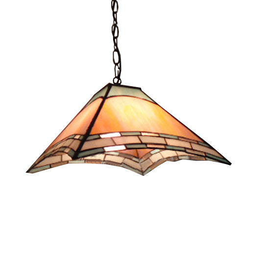 Tiffany-Style Pyramid Pendulum Light 1 Head Handcrafted Art Glass Suspension Lamp in Orange for Dining Room Clearhalo 'Ceiling Lights' 'Industrial' 'Middle Century Pendants' 'Pendant Lights' 'Pendants' 'Tiffany close to ceiling' 'Tiffany Pendants' 'Tiffany' Lighting' 100055