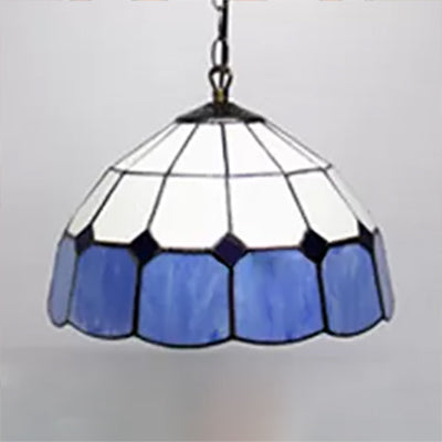 Beige/Orange/Blue Dome Hanging Pendant Light Tiffany 1 Bulb Stained Art Glass Ceiling Hang Fixture for Living Room, 8"/12"/16" W Blue Clearhalo 'Ceiling Lights' 'Industrial' 'Middle Century Pendants' 'Pendant Lights' 'Pendants' 'Tiffany close to ceiling' 'Tiffany Pendants' 'Tiffany' Lighting' 10007