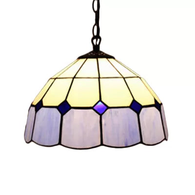 Beige/Orange/Blue Dome Hanging Pendant Light Tiffany 1 Bulb Stained Art Glass Ceiling Hang Fixture for Living Room, 8"/12"/16" W Clearhalo 'Ceiling Lights' 'Industrial' 'Middle Century Pendants' 'Pendant Lights' 'Pendants' 'Tiffany close to ceiling' 'Tiffany Pendants' 'Tiffany' Lighting' 10008
