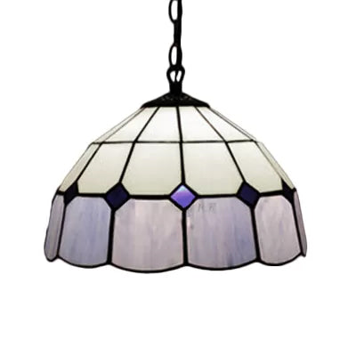 Beige/Orange/Blue Dome Hanging Pendant Light Tiffany 1 Bulb Stained Art Glass Ceiling Hang Fixture for Living Room, 8"/12"/16" W Clearhalo 'Ceiling Lights' 'Industrial' 'Middle Century Pendants' 'Pendant Lights' 'Pendants' 'Tiffany close to ceiling' 'Tiffany Pendants' 'Tiffany' Lighting' 10009