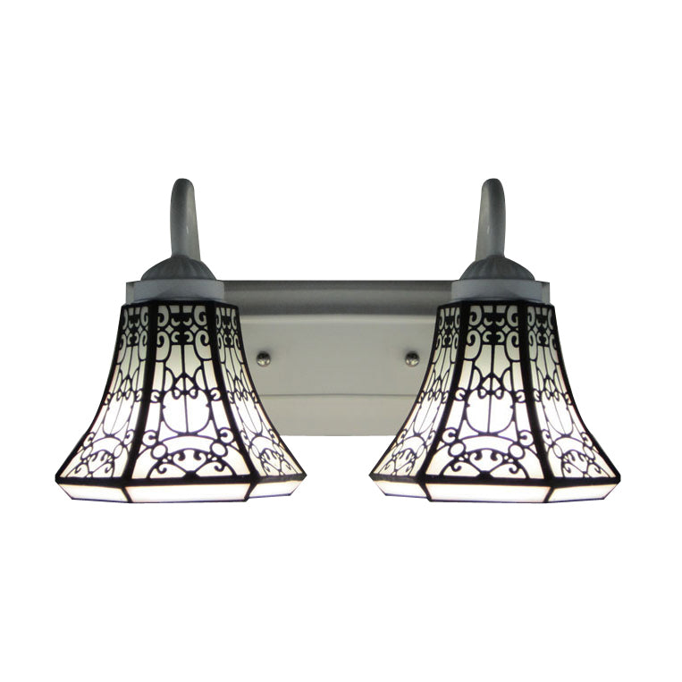 Stained Glass White Sconce Light Fixture Flared 2 Heads Tiffany Wall Light Fixture Clearhalo 'Industrial' 'Middle century wall lights' 'Tiffany wall lights' 'Tiffany' 'Wall Lamps & Sconces' 'Wall Lights' Lighting' 100138