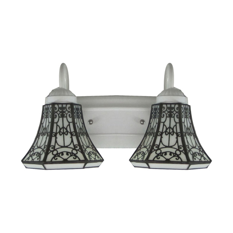 Stained Glass White Sconce Light Fixture Flared 2 Heads Tiffany Wall Light Fixture Clearhalo 'Industrial' 'Middle century wall lights' 'Tiffany wall lights' 'Tiffany' 'Wall Lamps & Sconces' 'Wall Lights' Lighting' 100140
