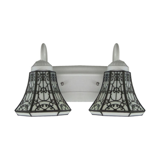 Stained Glass White Sconce Light Fixture Flared 2 Heads Tiffany Wall Light Fixture Clearhalo 'Industrial' 'Middle century wall lights' 'Tiffany wall lights' 'Tiffany' 'Wall Lamps & Sconces' 'Wall Lights' Lighting' 100140
