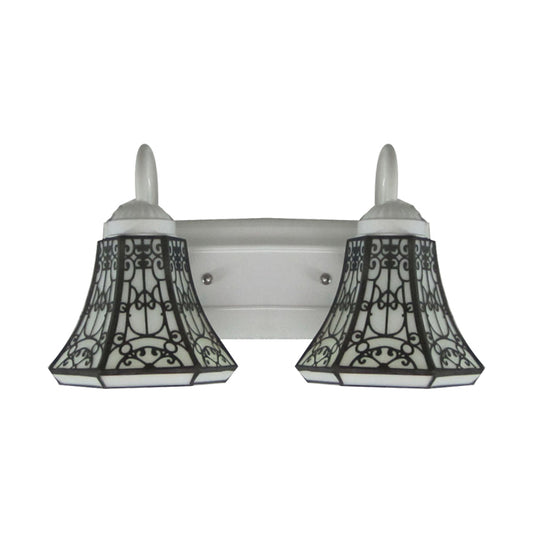 Stained Glass White Sconce Light Fixture Flared 2 Heads Tiffany Wall Light Fixture Clearhalo 'Industrial' 'Middle century wall lights' 'Tiffany wall lights' 'Tiffany' 'Wall Lamps & Sconces' 'Wall Lights' Lighting' 100140