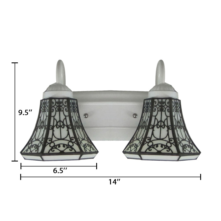 Stained Glass White Sconce Light Fixture Flared 2 Heads Tiffany Wall Light Fixture Clearhalo 'Industrial' 'Middle century wall lights' 'Tiffany wall lights' 'Tiffany' 'Wall Lamps & Sconces' 'Wall Lights' Lighting' 100141