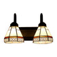 Cone Sconce Light Fixture Tiffany Beige Glass 2 Heads Black Wall Mounted Lighting Clearhalo 'Industrial' 'Middle century wall lights' 'Tiffany wall lights' 'Tiffany' 'Wall Lamps & Sconces' 'Wall Lights' Lighting' 100147