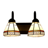 Cone Sconce Light Fixture Tiffany Beige Glass 2 Heads Black Wall Mounted Lighting Clearhalo 'Industrial' 'Middle century wall lights' 'Tiffany wall lights' 'Tiffany' 'Wall Lamps & Sconces' 'Wall Lights' Lighting' 100147
