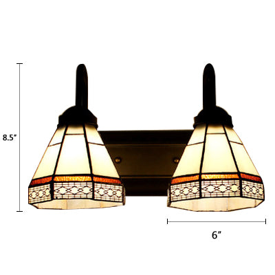 Cone Sconce Light Fixture Tiffany Beige Glass 2 Heads Black Wall Mounted Lighting Clearhalo 'Industrial' 'Middle century wall lights' 'Tiffany wall lights' 'Tiffany' 'Wall Lamps & Sconces' 'Wall Lights' Lighting' 100149