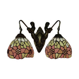 Flower Wall Light Fixture Tiffany Orange-Green/Orange-Yellow Glass 2 Heads Antique Brass Sconce Light Clearhalo 'Industrial' 'Middle century wall lights' 'Tiffany wall lights' 'Tiffany' 'Wall Lamps & Sconces' 'Wall Lights' Lighting' 100175