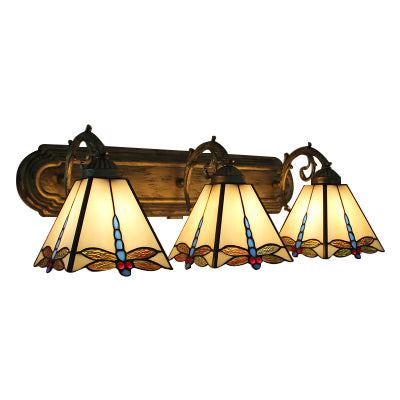 Mission Lodge Dragonfly Wall Lighting Stained Glass 3 Lights Wall Lighting in Beige for Bathroom Clearhalo 'Industrial' 'Middle century wall lights' 'Tiffany wall lights' 'Tiffany' 'Wall Lamps & Sconces' 'Wall Lights' Lighting' 100191