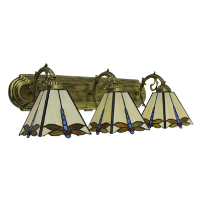 Mission Lodge Dragonfly Wall Lighting Stained Glass 3 Lights Wall Lighting in Beige for Bathroom Clearhalo 'Industrial' 'Middle century wall lights' 'Tiffany wall lights' 'Tiffany' 'Wall Lamps & Sconces' 'Wall Lights' Lighting' 100192