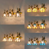 Jeweled Wall Light Fixture 3 Heads Yellow-White/Clear/Yellow-Blue Glass Tiffany Sconce Lighting with Mermaid Backplate Clearhalo 'Industrial' 'Middle century wall lights' 'Tiffany wall lights' 'Tiffany' 'Wall Lamps & Sconces' 'Wall Lights' Lighting' 100224
